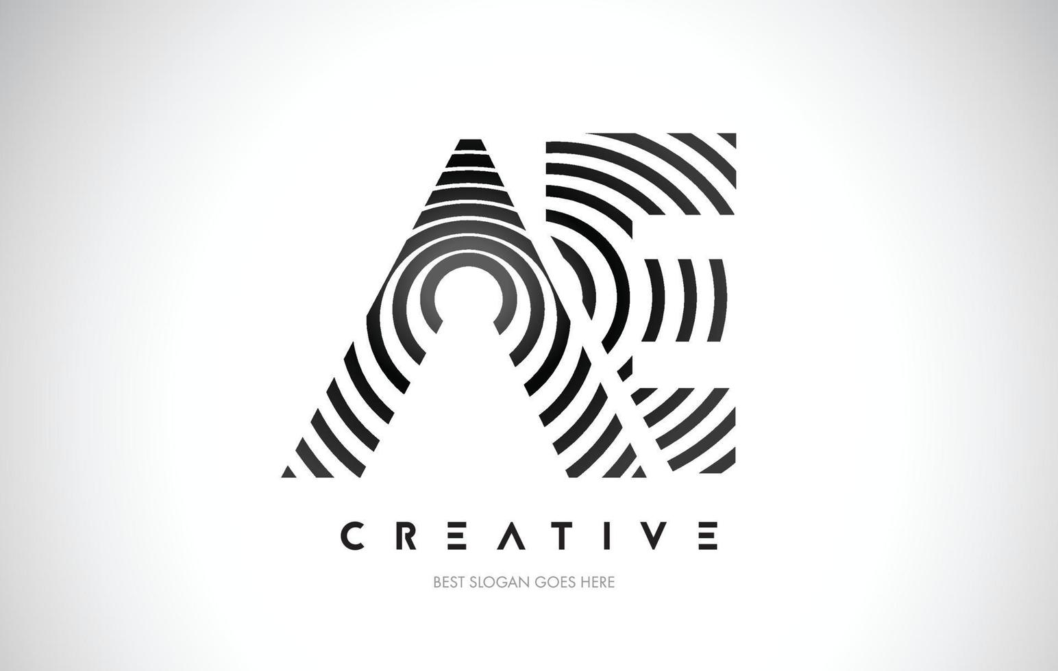 AE Lines Warp Logo Design. Letter Icon Made with Black Circular Lines. vector