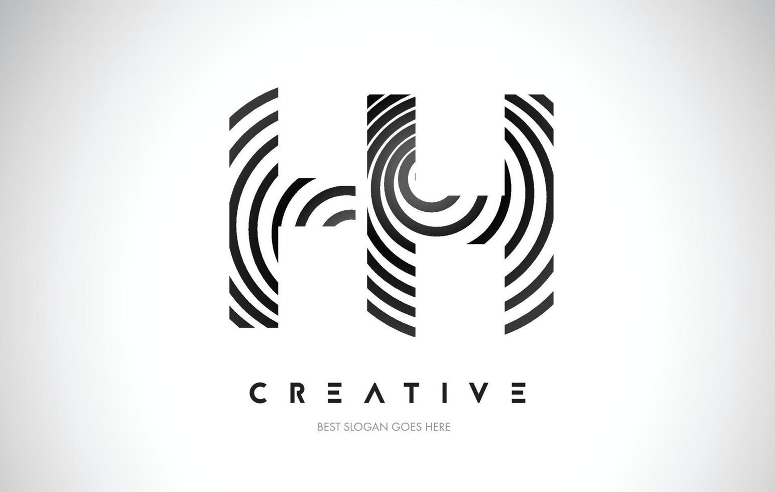 HH Lines Warp Logo Design. Letter Icon Made with Black Circular Lines. vector