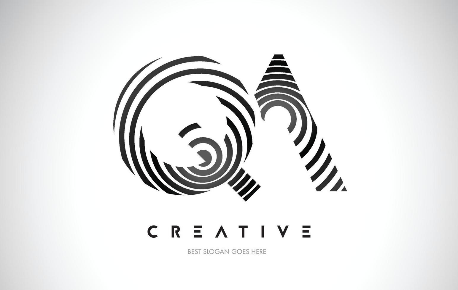 QA Lines Warp Logo Design. Letter Icon Made with Black Circular Lines. vector