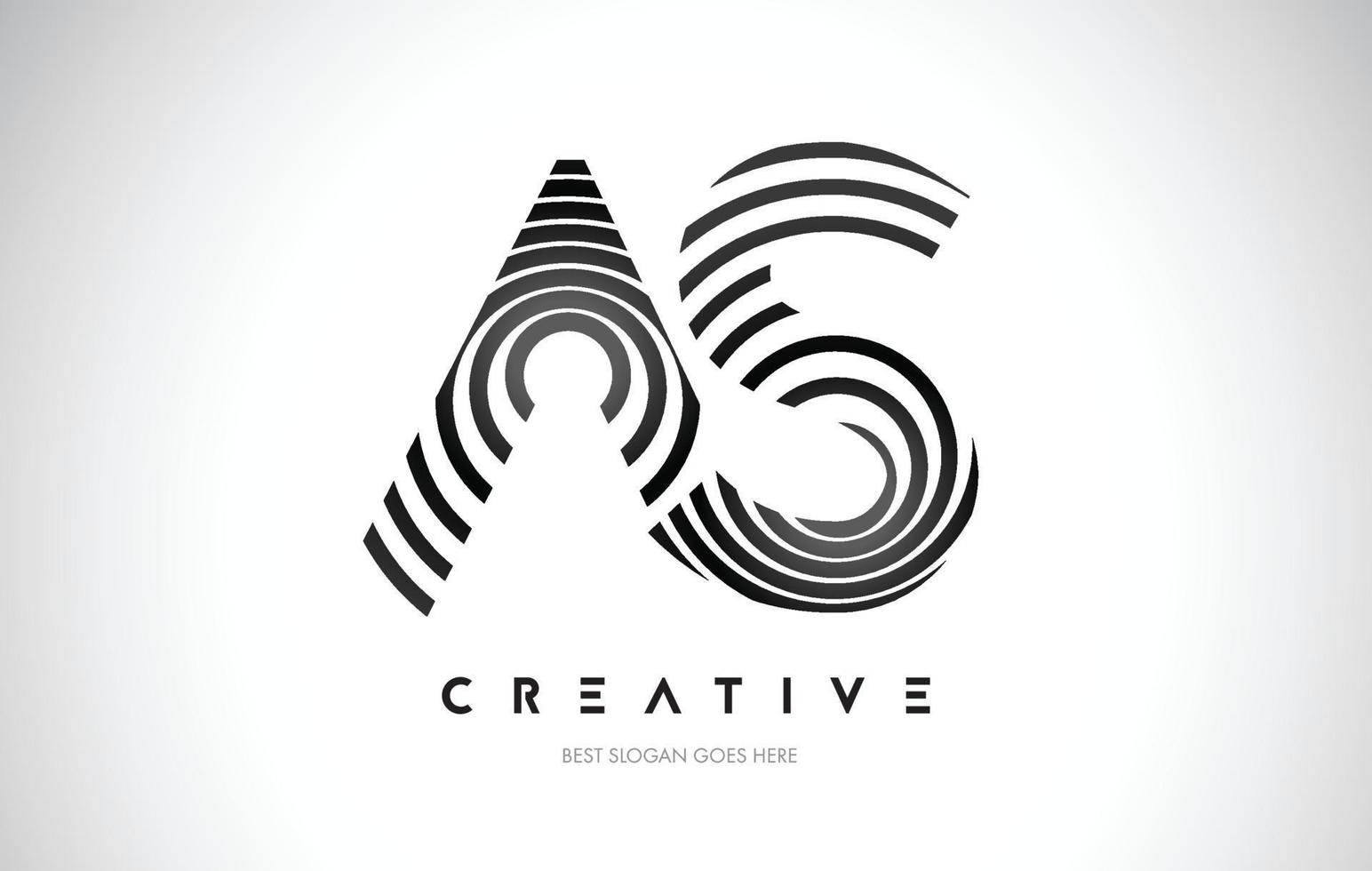 AS Lines Warp Logo Design. Letter Icon Made with Black Circular Lines. vector