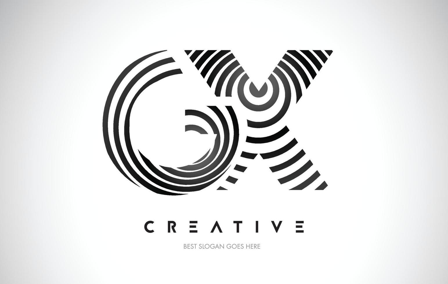 GX Lines Warp Logo Design. Letter Icon Made with Black Circular Lines. vector