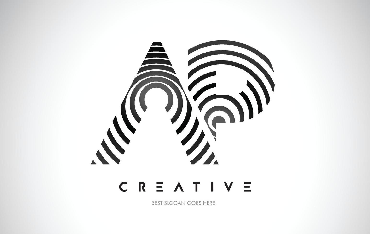 AP Lines Warp Logo Design. Letter Icon Made with Black Circular Lines. vector