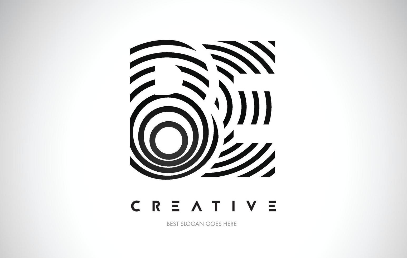 BE Lines Warp Logo Design. Letter Icon Made with Black Circular Lines. vector