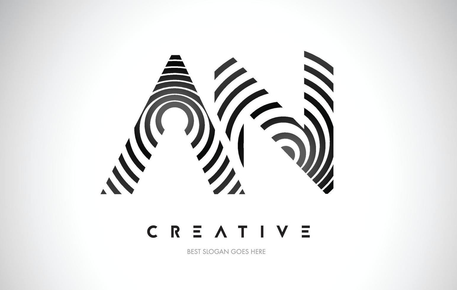AN Lines Warp Logo Design. Letter Icon Made with Black Circular Lines. vector