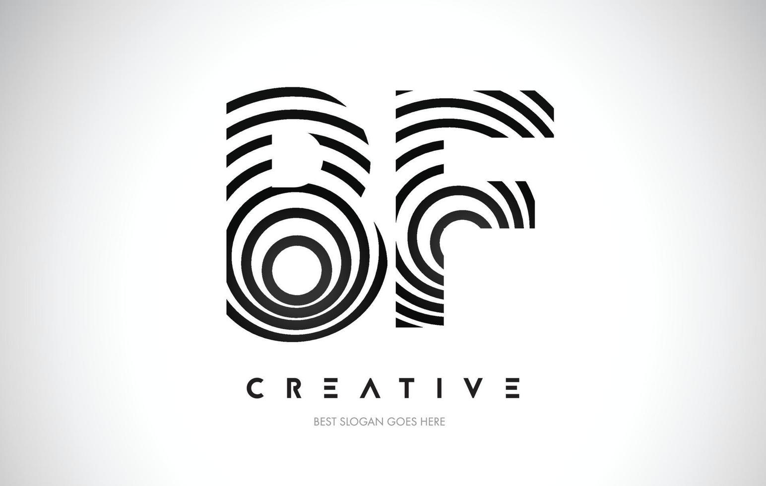 BF Lines Warp Logo Design. Letter Icon Made with Black Circular Lines. vector