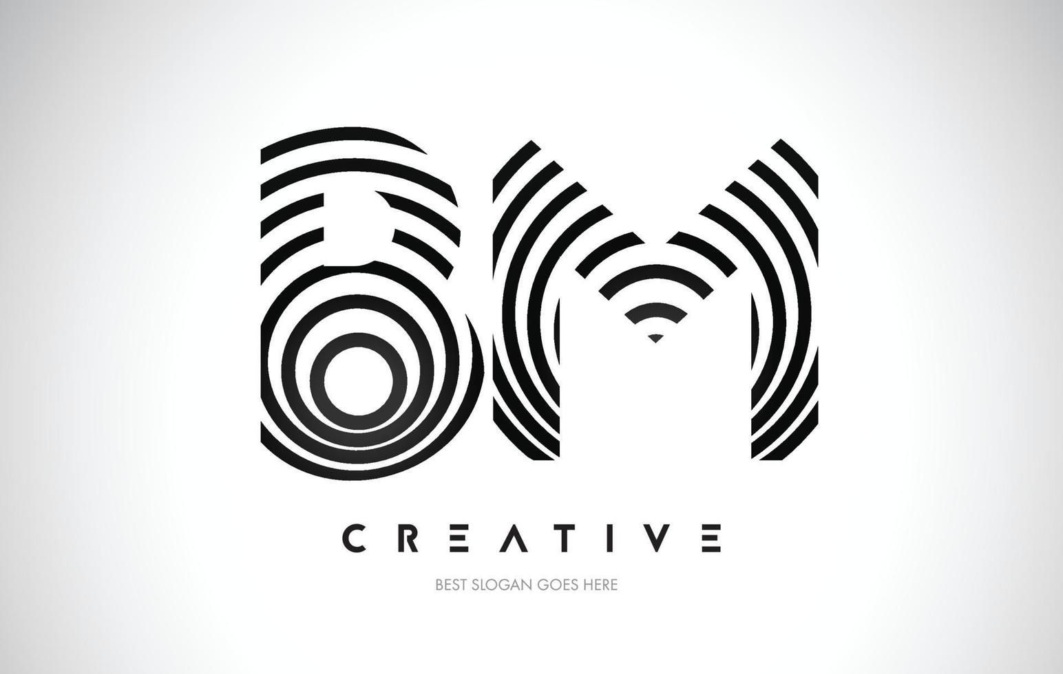 BM Lines Warp Logo Design. Letter Icon Made with Black Circular Lines. vector