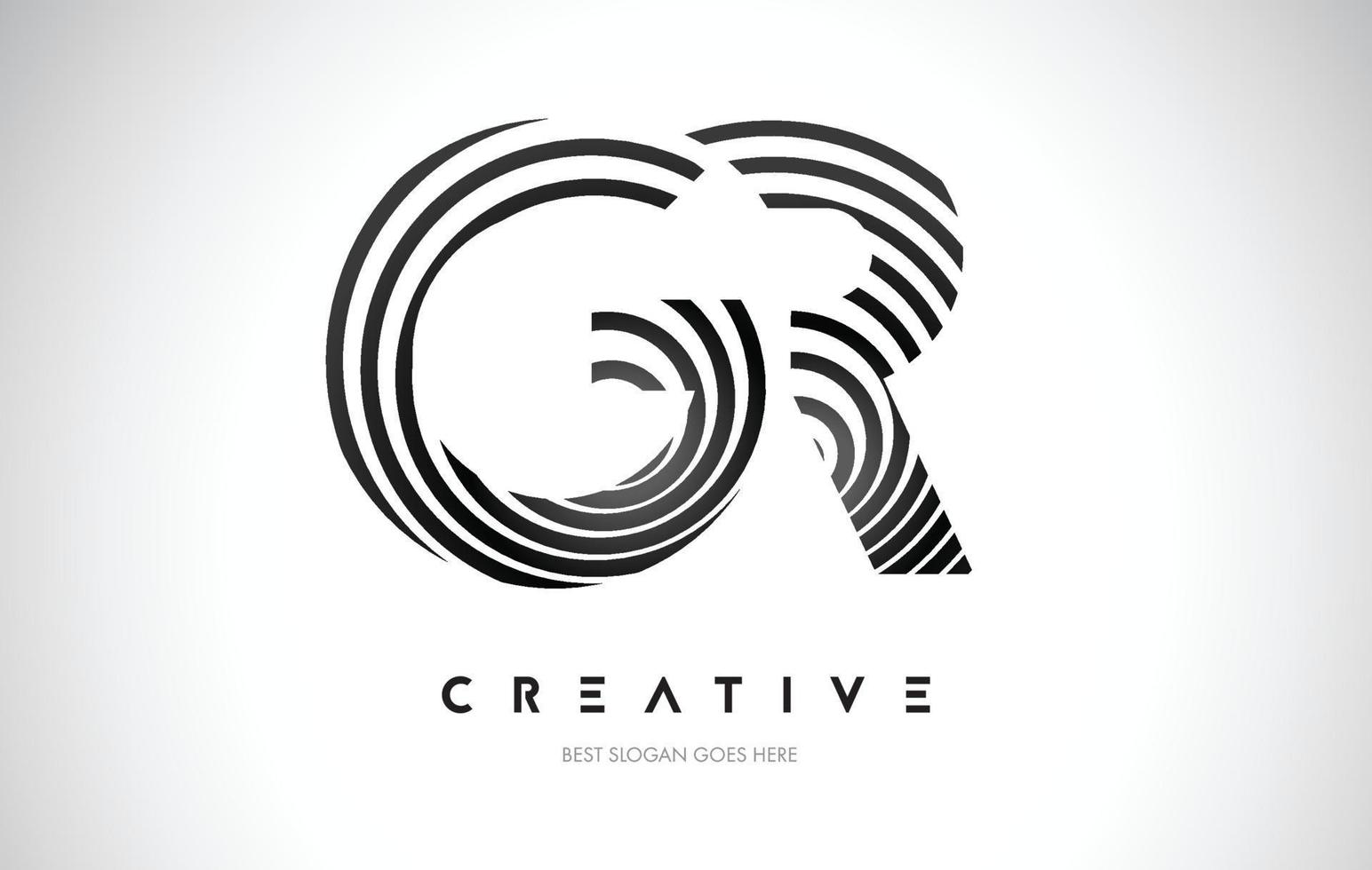GR Lines Warp Logo Design. Letter Icon Made with Black Circular Lines. vector