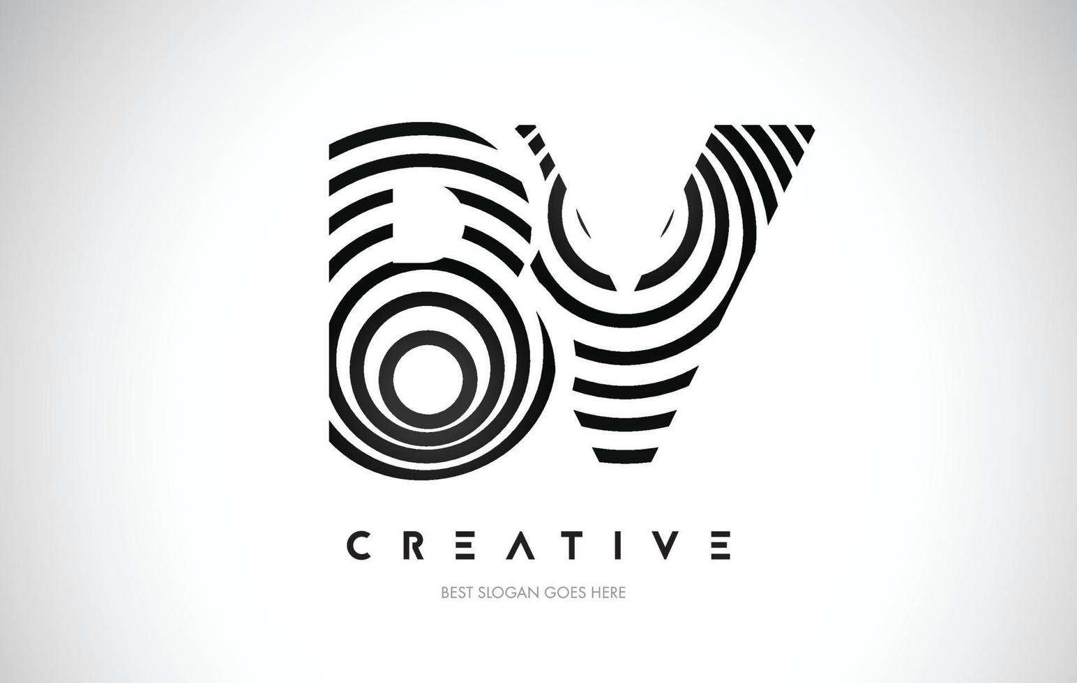 BV Lines Warp Logo Design. Letter Icon Made with Black Circular Lines. vector
