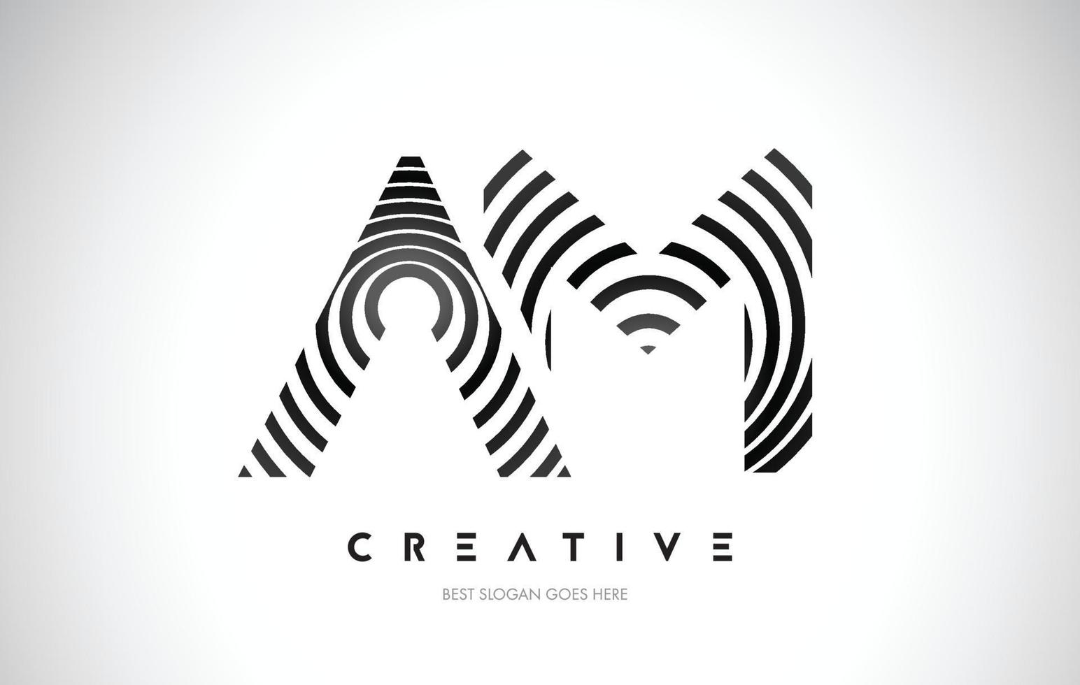 AM Lines Warp Logo Design. Letter Icon Made with Black Circular Lines. vector