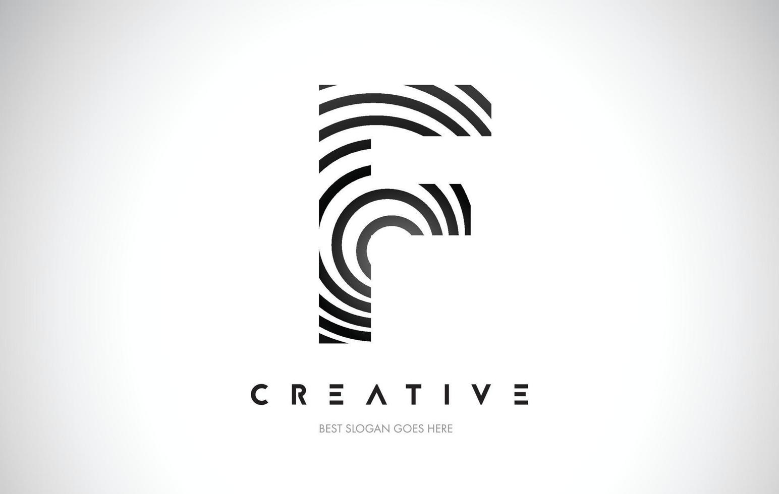 F Lines Warp Logo Design. Letter Icon Made with Black Circular Lines. vector
