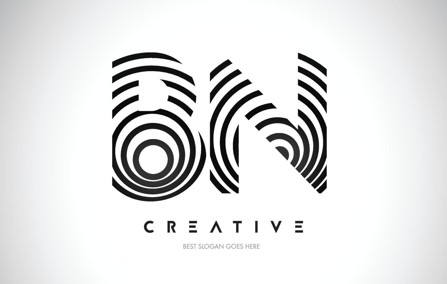 BN Lines Warp Logo Design. Letter Icon Made with Black Circular Lines. vector