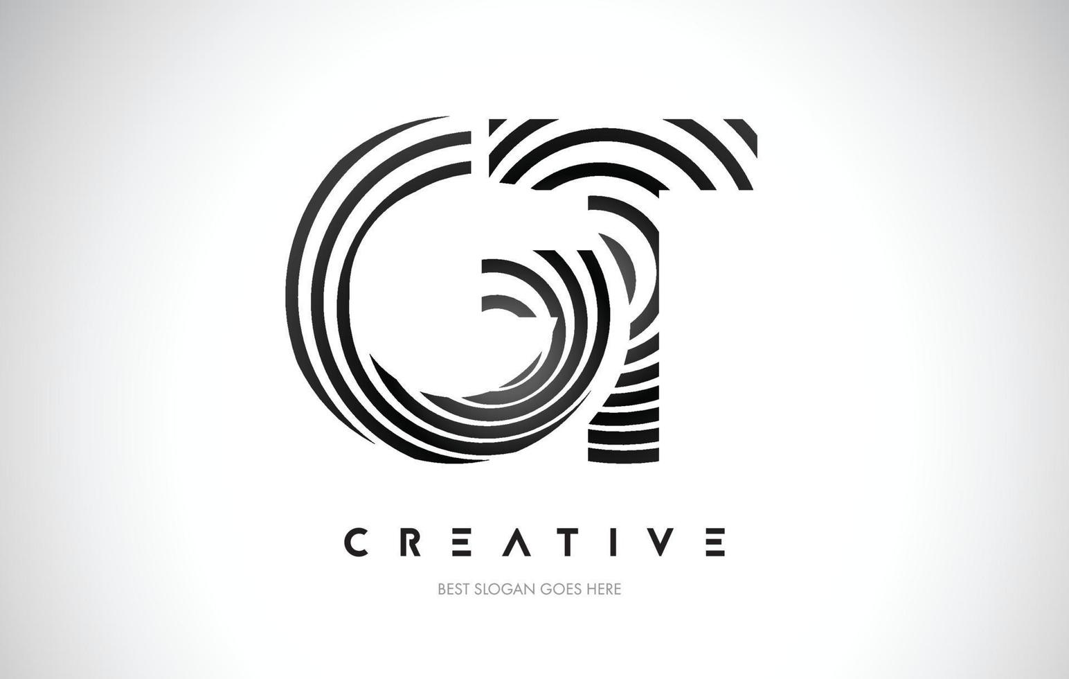 GT Lines Warp Logo Design. Letter Icon Made with Black Circular Lines. vector
