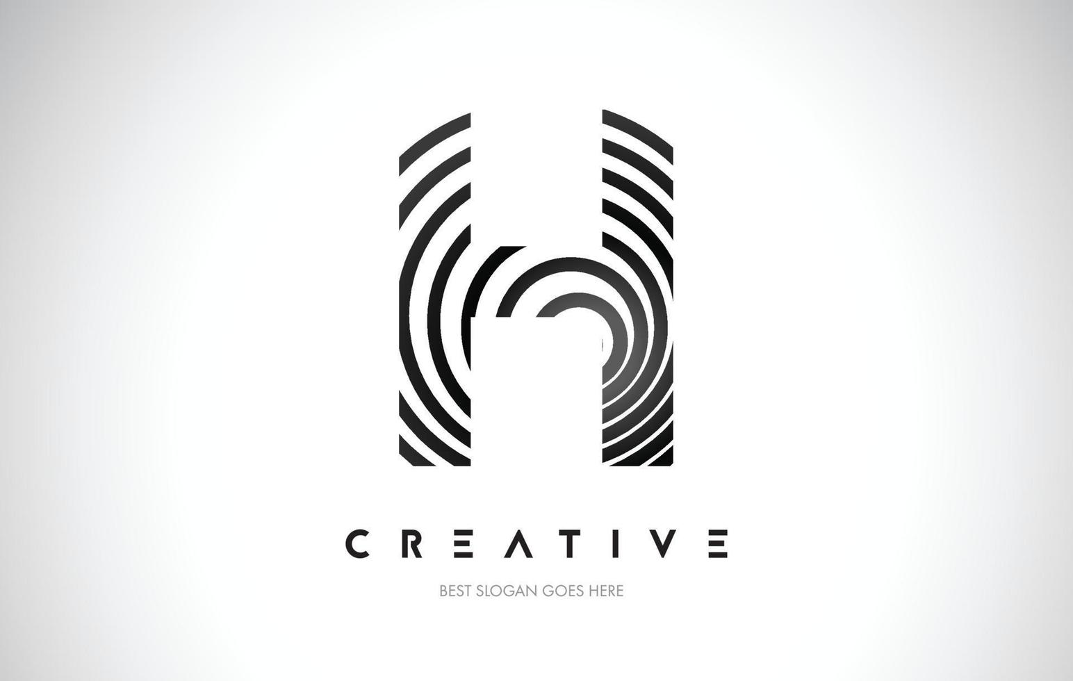 H Lines Warp Logo Design. Letter Icon Made with Black Circular Lines. vector