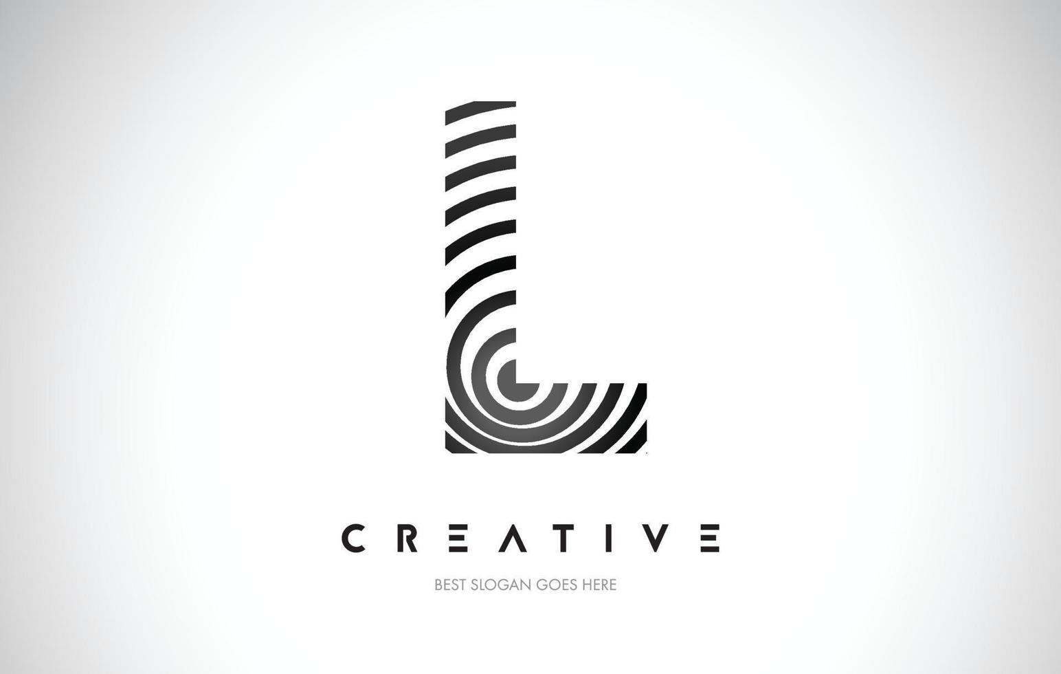 L Lines Warp Logo Design. Letter Icon Made with Black Circular Lines. vector