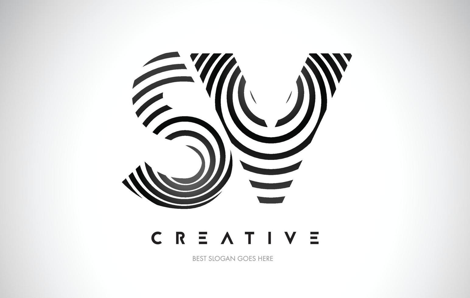SV Lines Warp Logo Design. Letter Icon Made with Black Circular Lines. vector