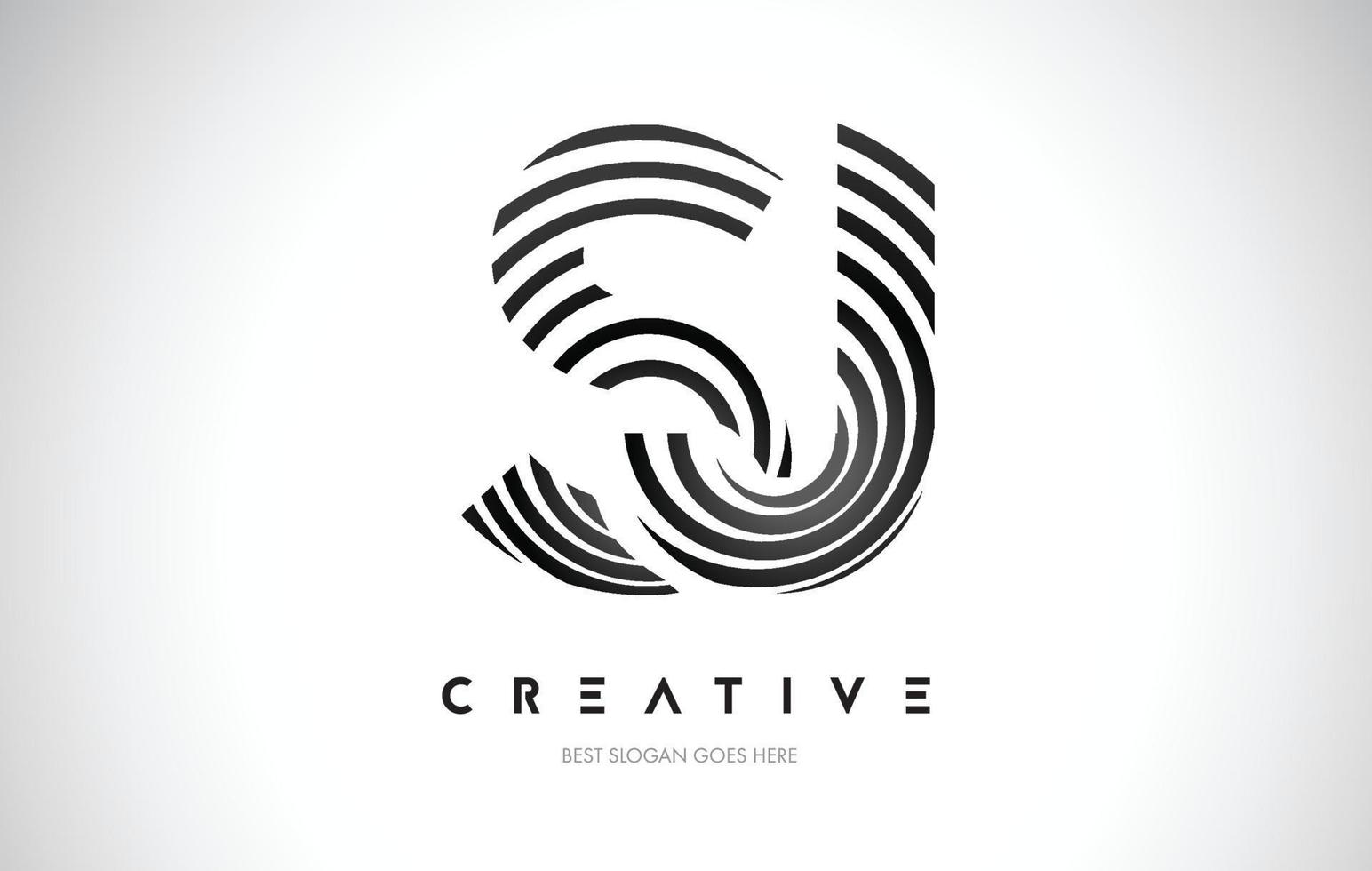 SJ Lines Warp Logo Design. Letter Icon Made with Black Circular Lines. vector