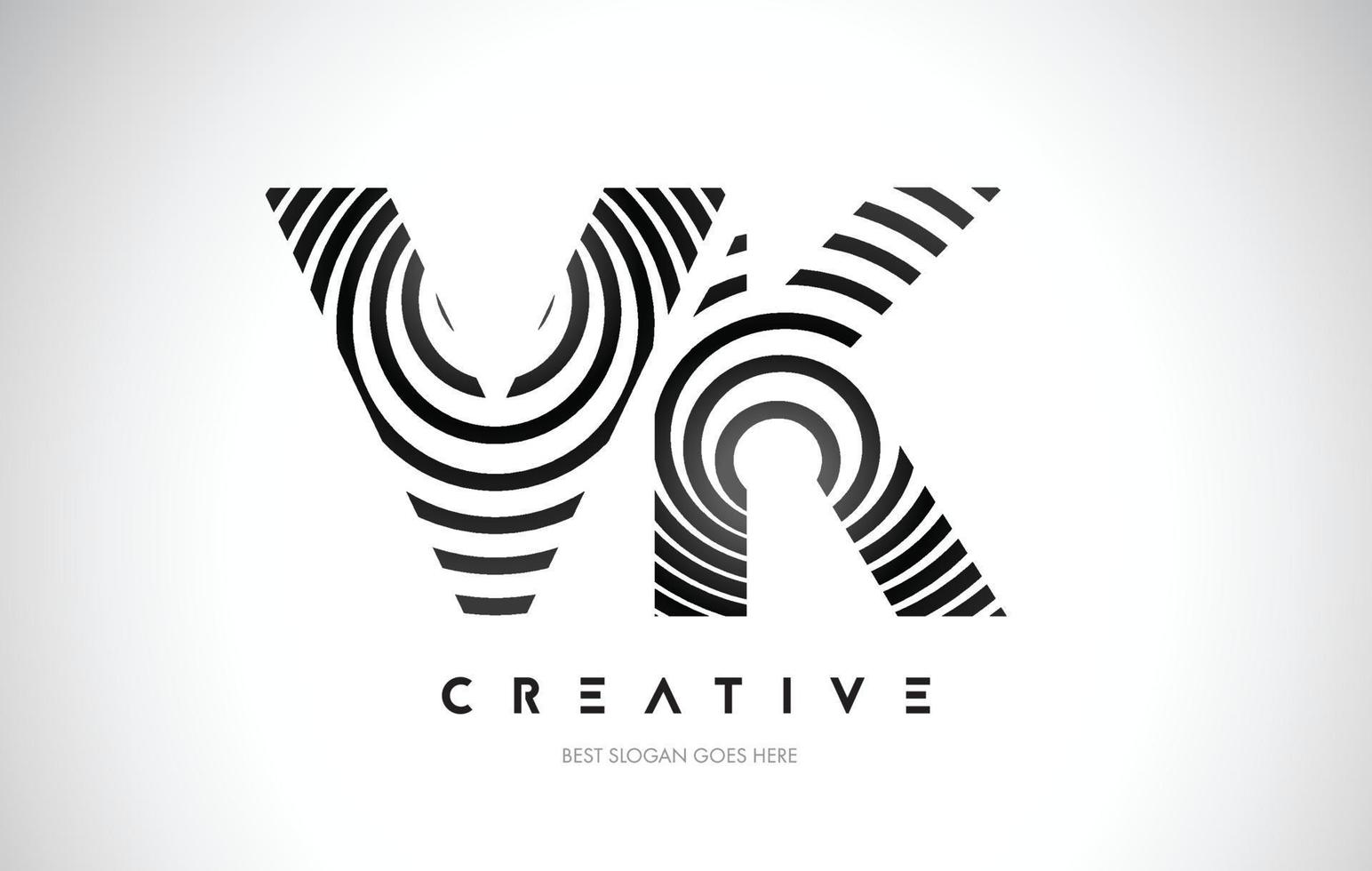 VK Lines Warp Logo Design. Letter Icon Made with Black Circular Lines. vector