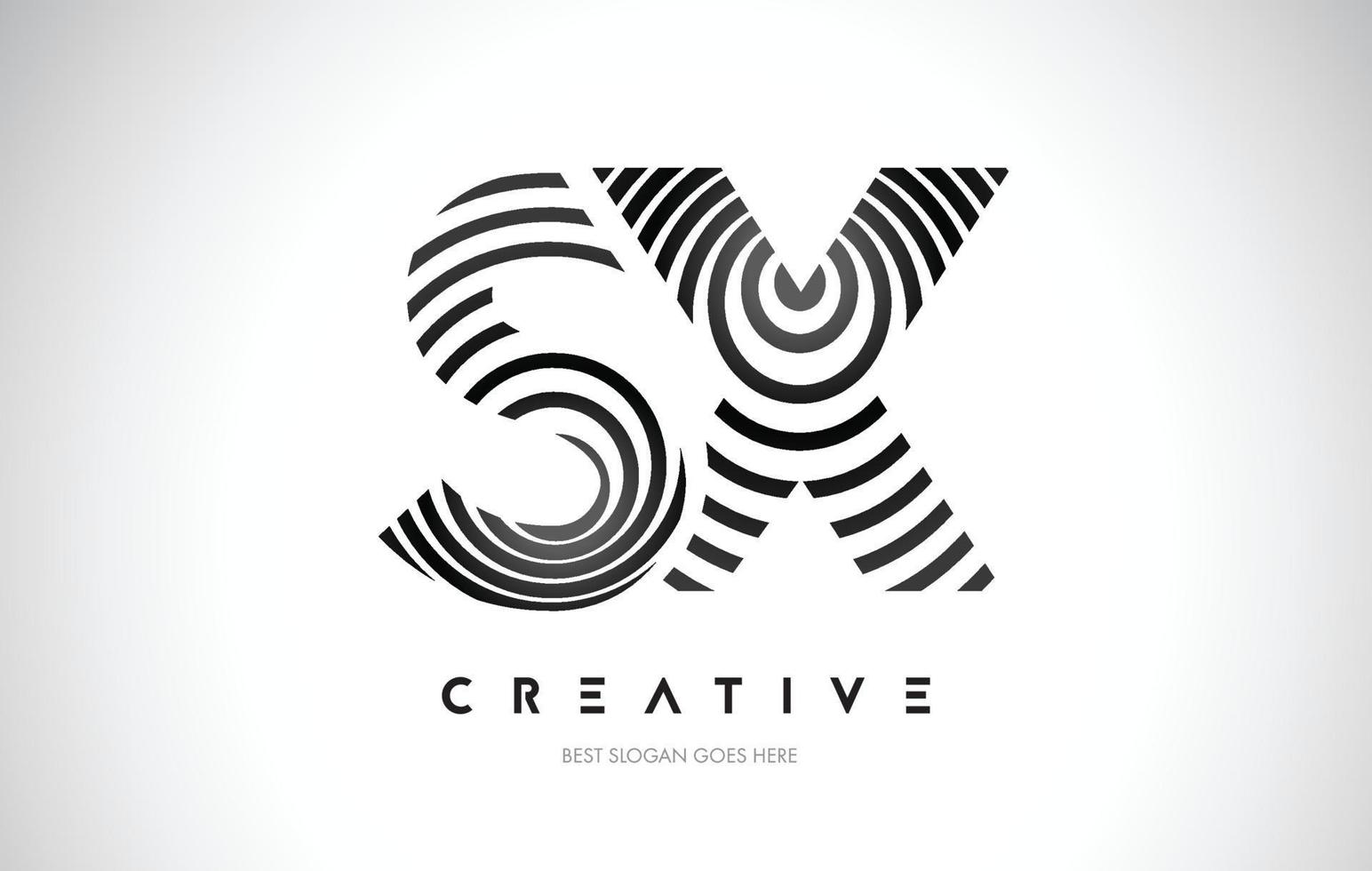 SX Lines Warp Logo Design. Letter Icon Made with Black Circular Lines. vector