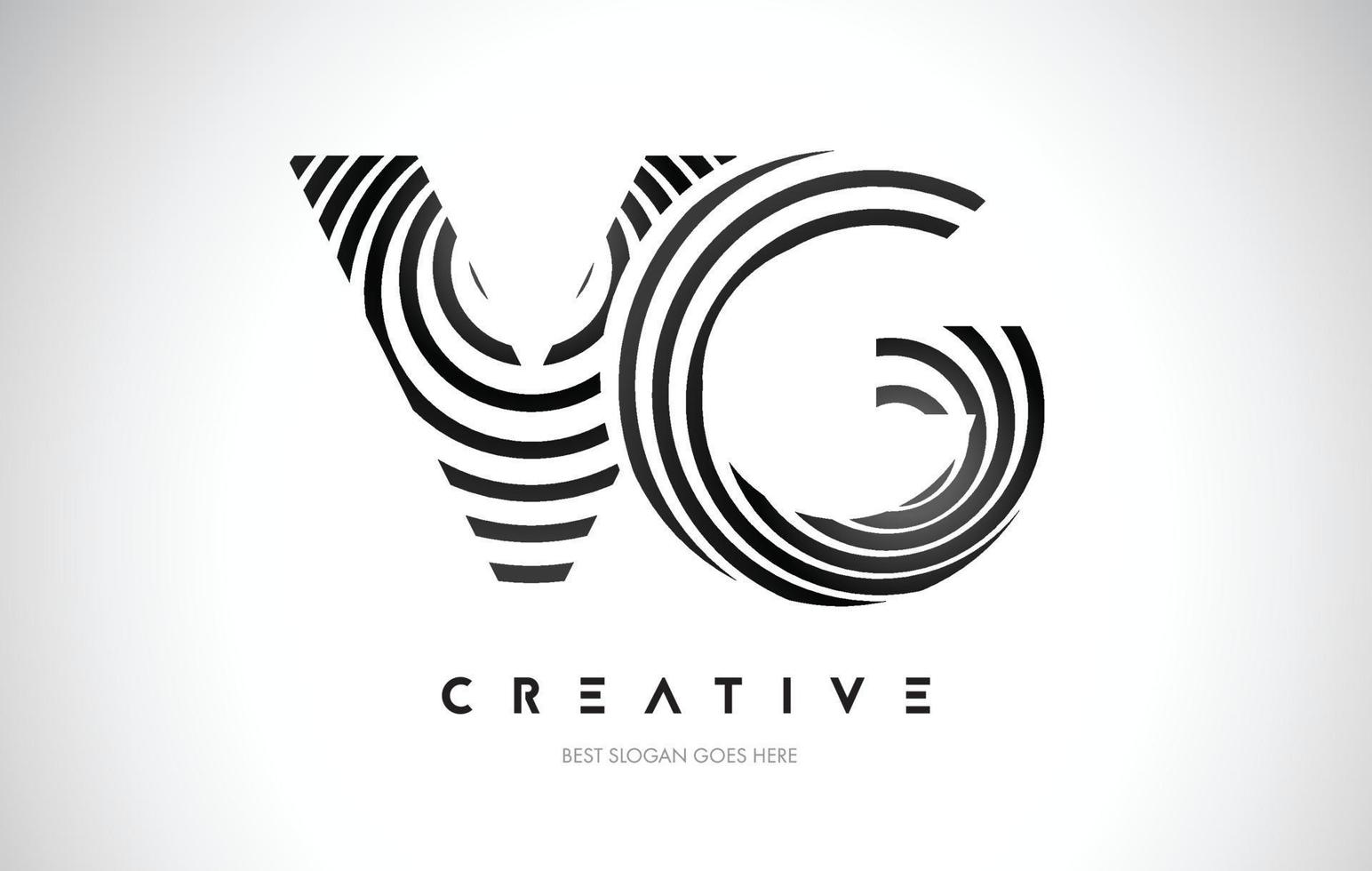 VG Lines Warp Logo Design. Letter Icon Made with Black Circular Lines. vector