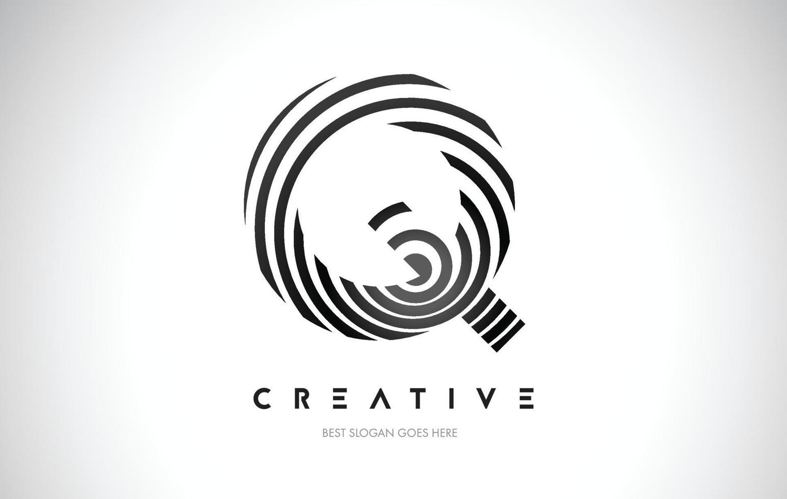 Q Lines Warp Logo Design. Letter Icon Made with Black Circular Lines. vector