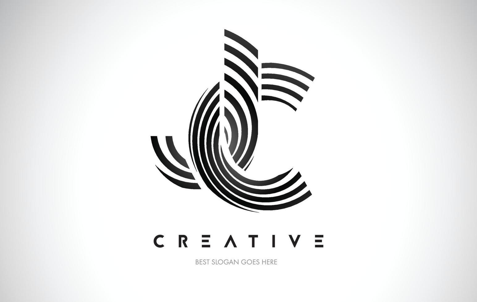 JC Lines Warp Logo Design. Letter Icon Made with Black Circular Lines. vector