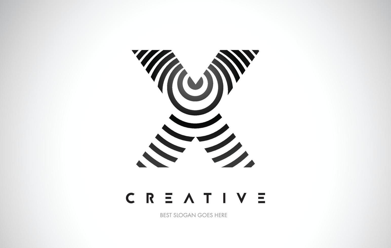 X Lines Warp Logo Design. Letter Icon Made with Black Circular Lines. vector