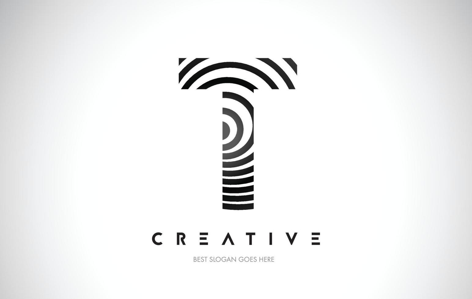 T Lines Warp Logo Design. Letter Icon Made with Black Circular Lines. vector