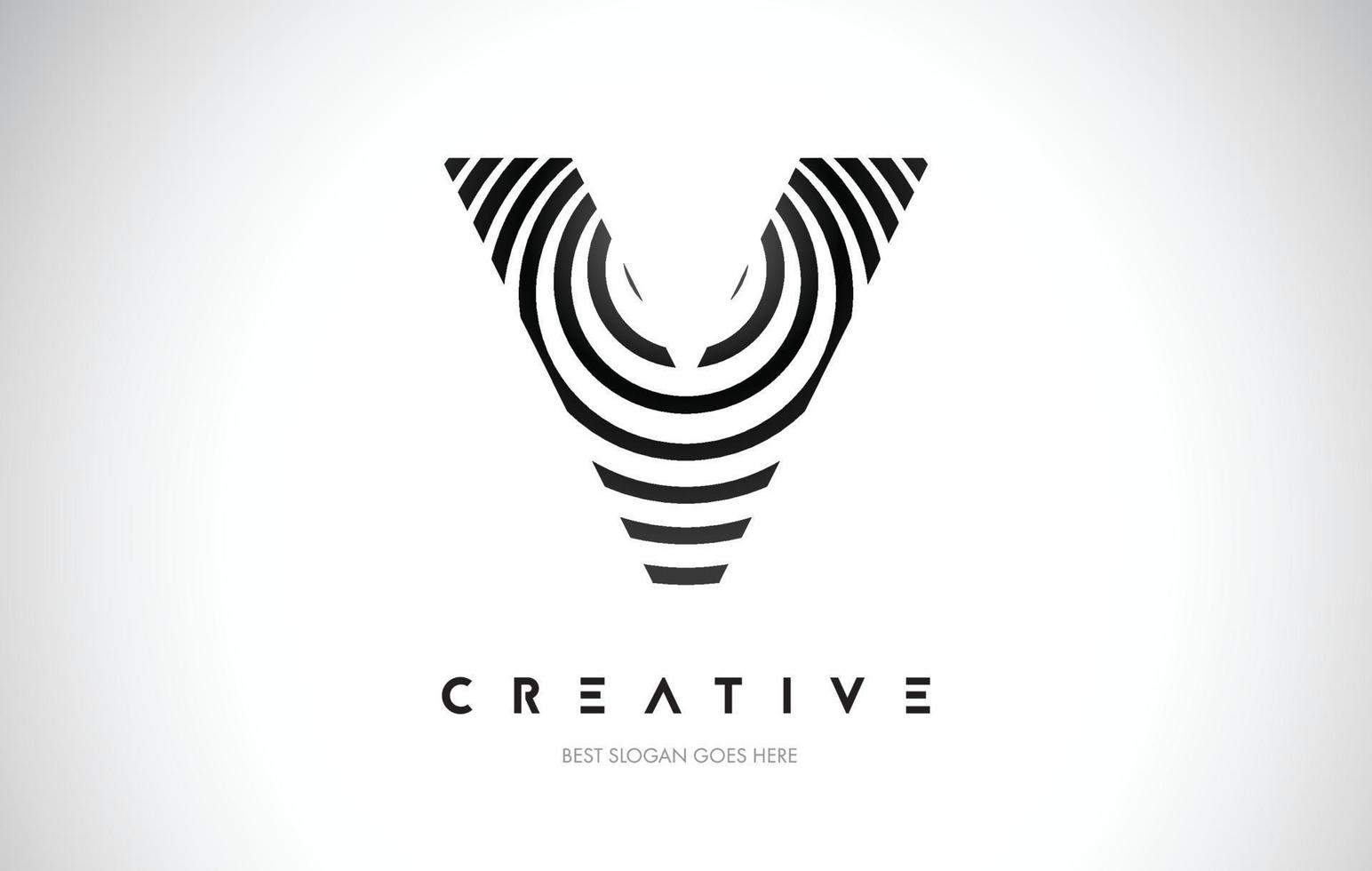 V Lines Warp Logo Design. Letter Icon Made with Black Circular Lines. vector
