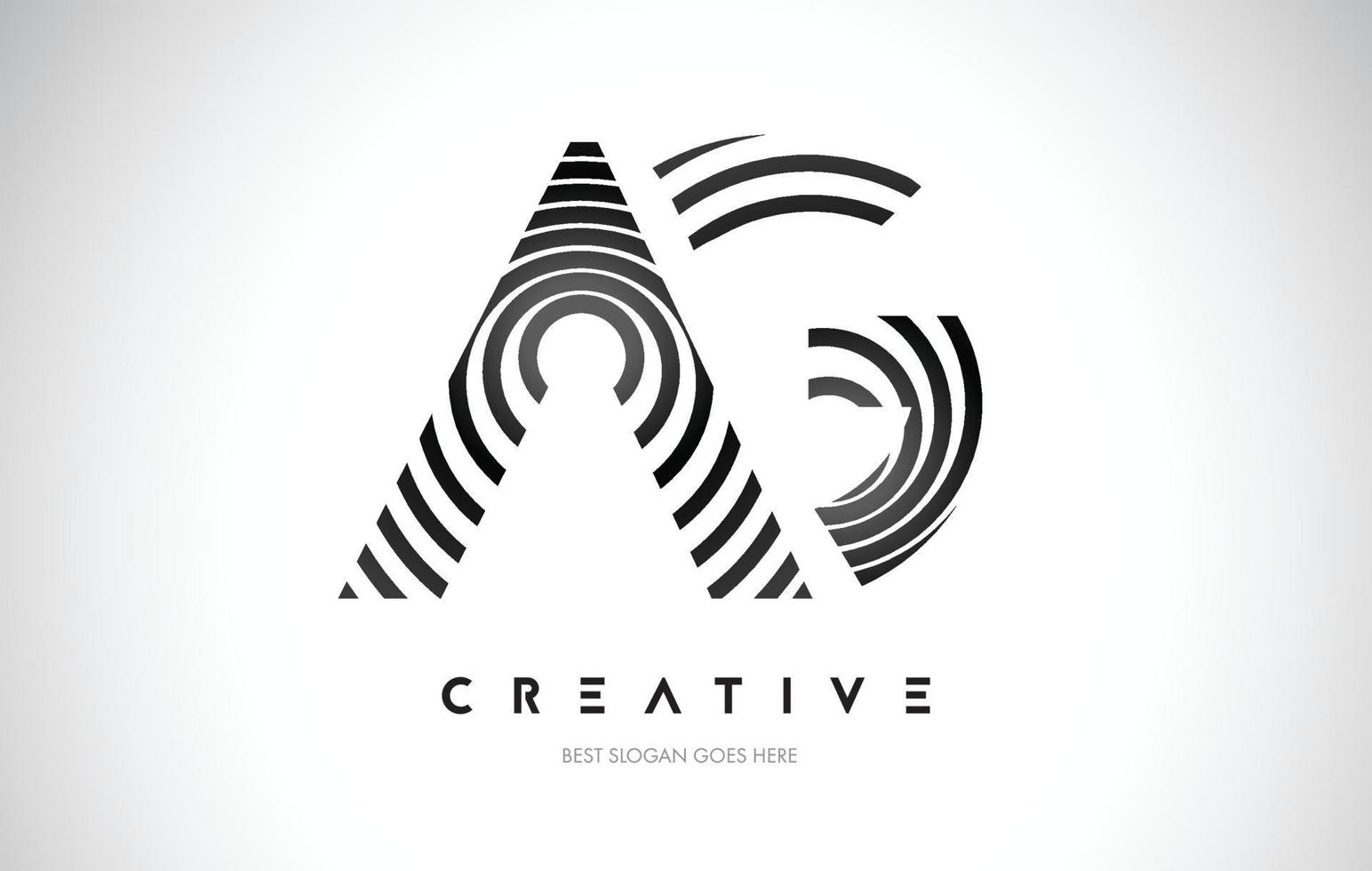 AG Lines Warp Logo Design. Letter Icon Made with Black Circular Lines. vector