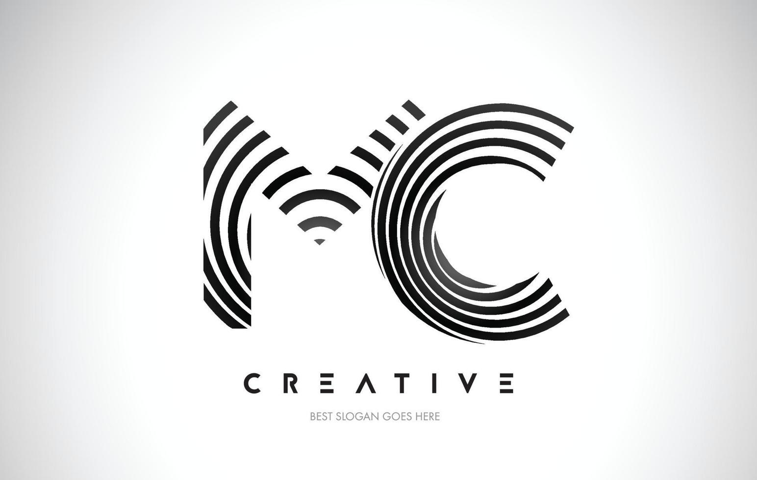 MC Lines Warp Logo Design. Letter Icon Made with Black Circular Lines. vector