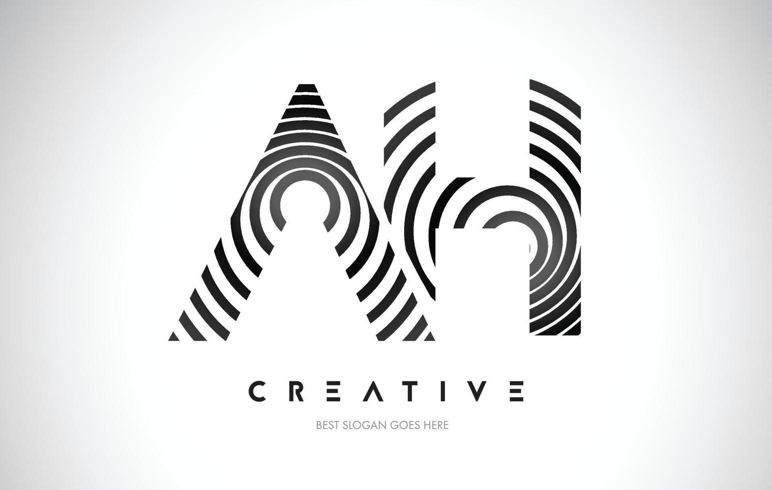 AH Lines Warp Logo Design. Letter Icon Made with Black Circular Lines. vector