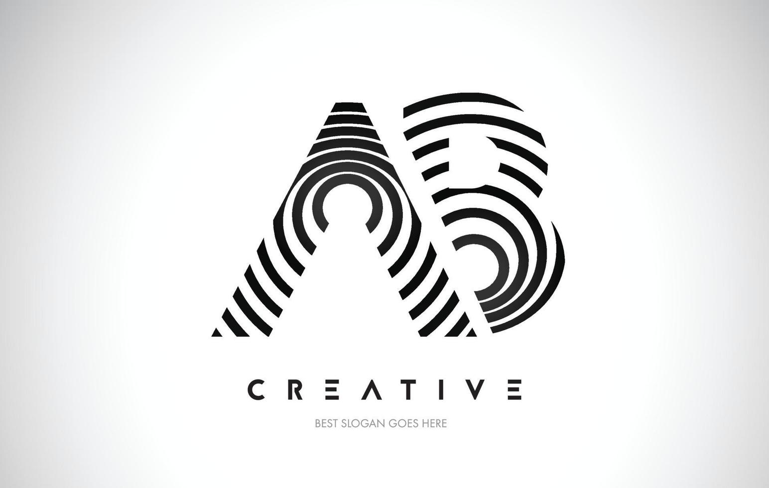 AB Lines Warp Logo Design. Letter Icon Made with Black Circular Lines. vector