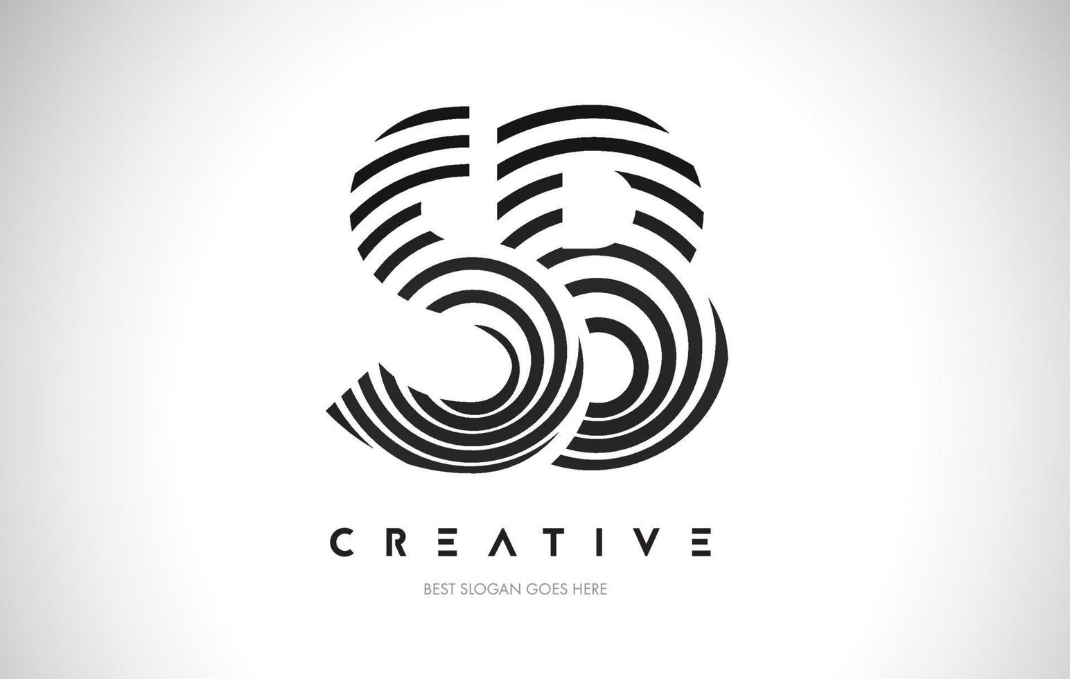 SB Lines Warp Logo Design. Letter Icon Made with Black Circular Lines. vector