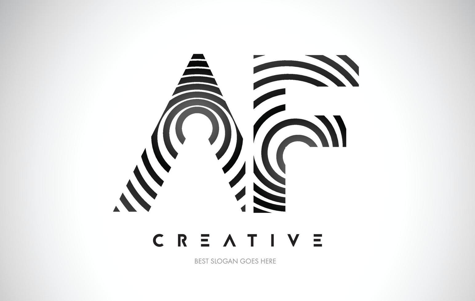 AF Lines Warp Logo Design. Letter Icon Made with Black Circular Lines. vector