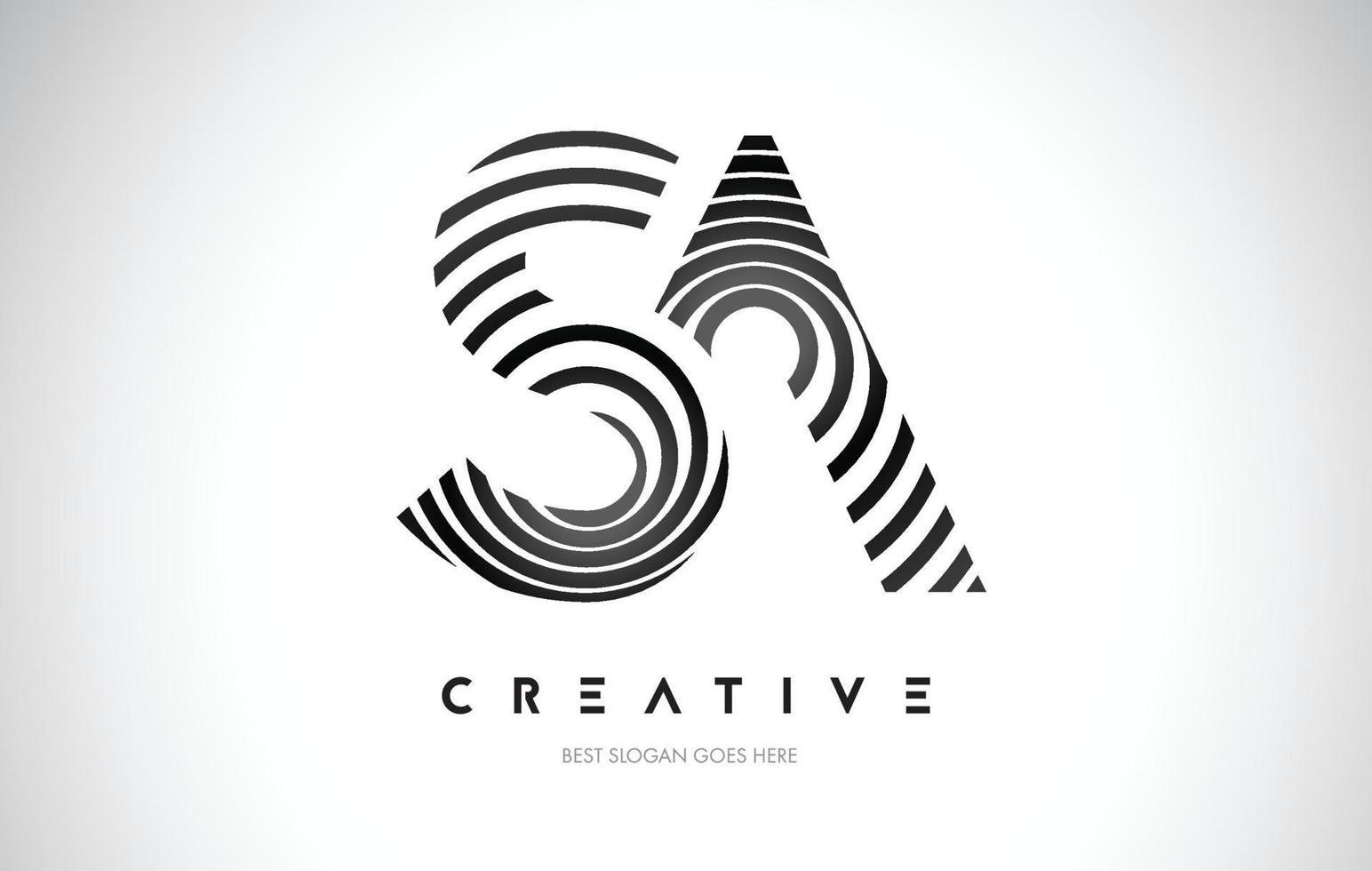 SA Lines Warp Logo Design. Letter Icon Made with Black Circular Lines. vector