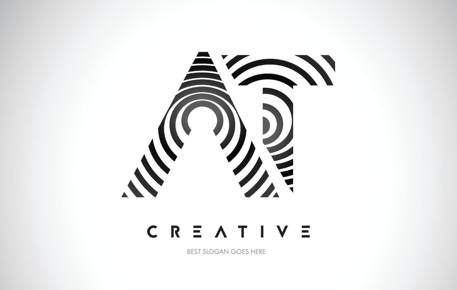 AT Lines Warp Logo Design. Letter Icon Made with Black Circular Lines. vector