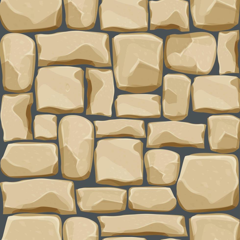 Stone wall from bricks, rock, game background in cartoon style, seamless textured surface. Ui game asset, road or floor material. Vector illustration