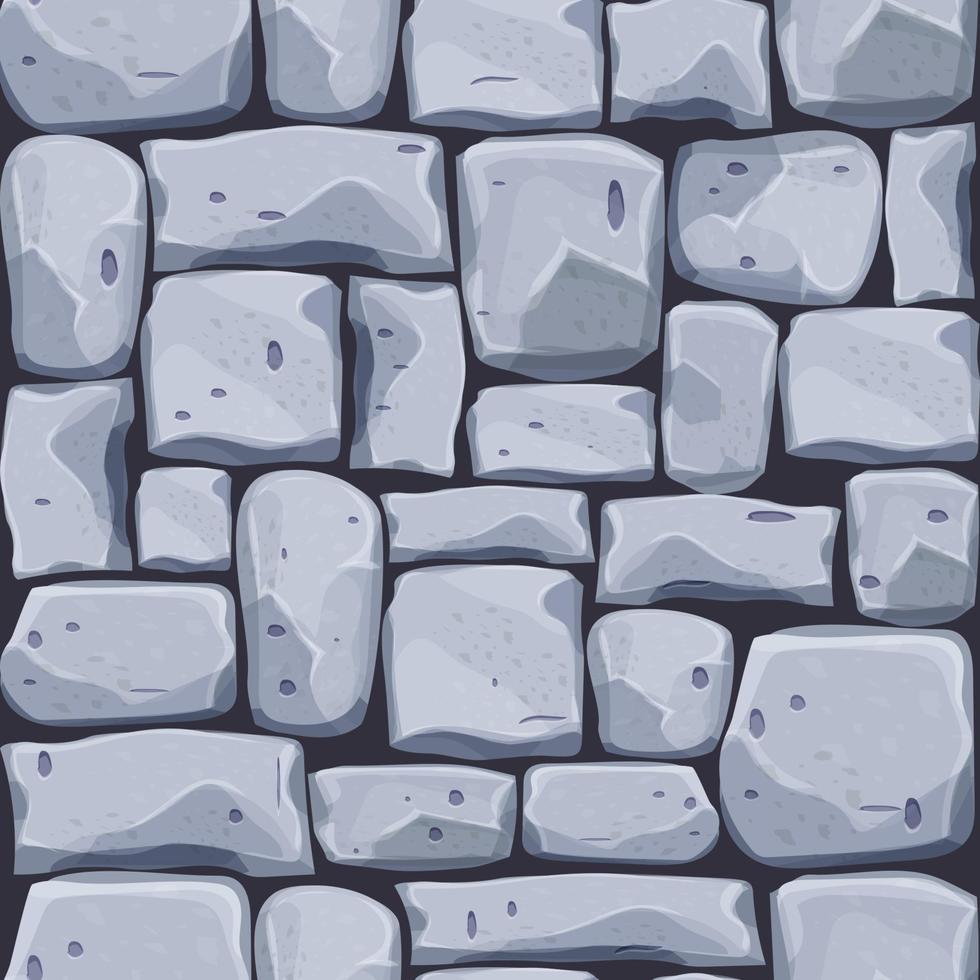 pared de piedra de ladrillos, roca, fondo de juego en estilo de dibujos animados, superficie texturizada sin fisuras. ui activo del juego, material de la carretera o del suelo. ilustración vectorial vector