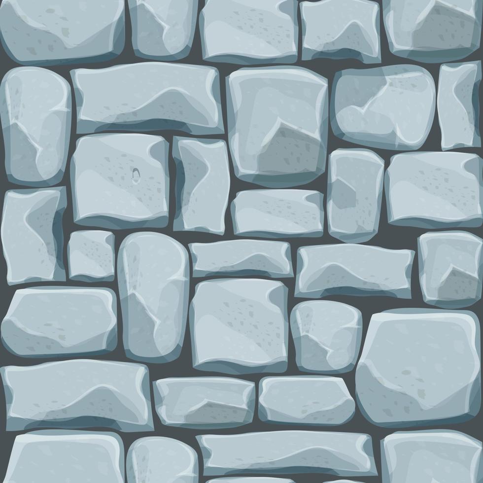 pared de piedra de ladrillos, roca, fondo de juego en estilo de dibujos animados, superficie texturada sin fisuras. ui activo del juego, material de la carretera o del suelo. ilustración vectorial vector