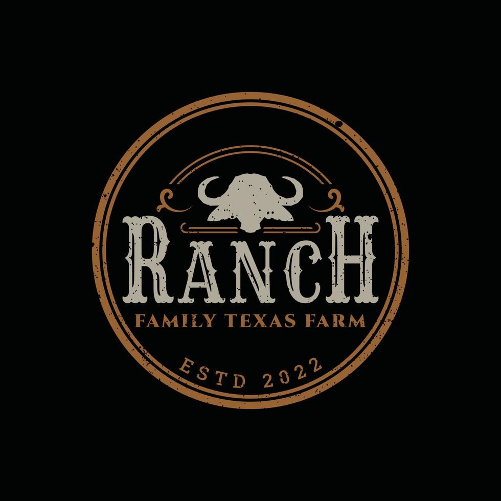Texas Longhorn, Country Western Bull Cattle Vintage Label Logo Design vector