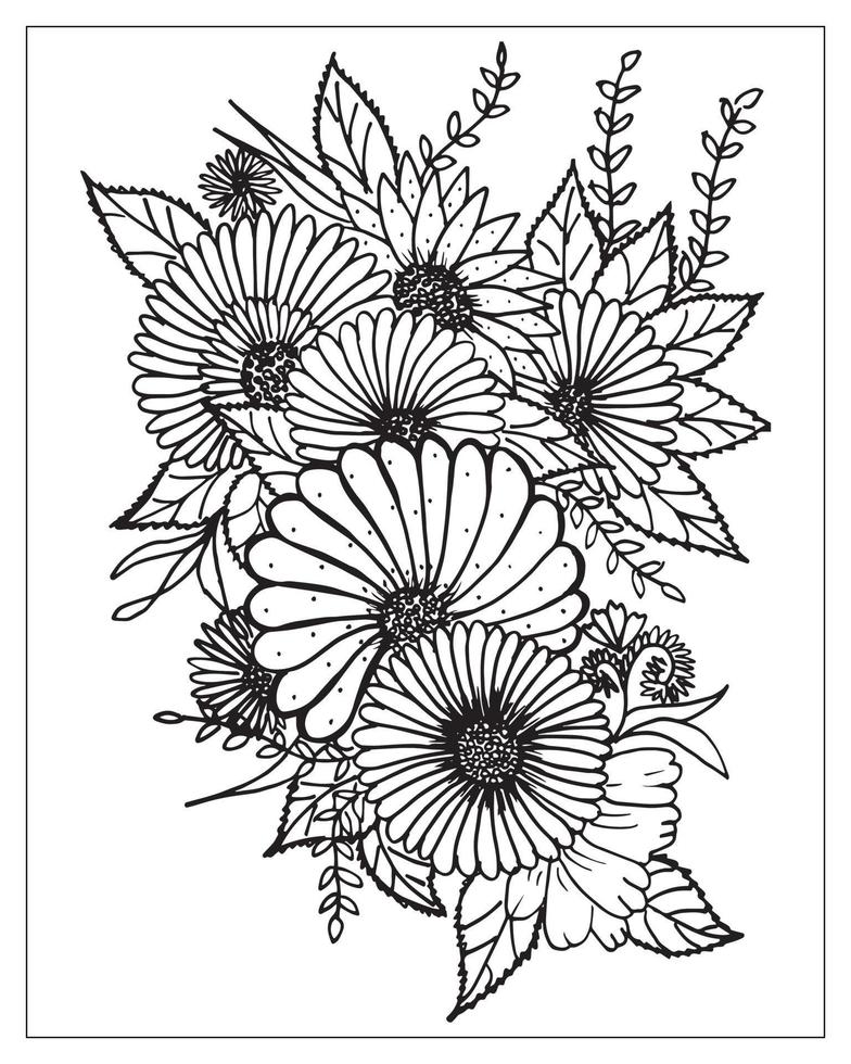 página para colorear flores. diseño de contorno de flores. dibujo de arte lineal. vector