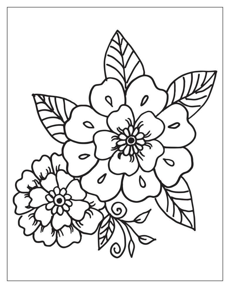 página para colorear flores. diseño de contorno de flores. dibujo de arte lineal. vector