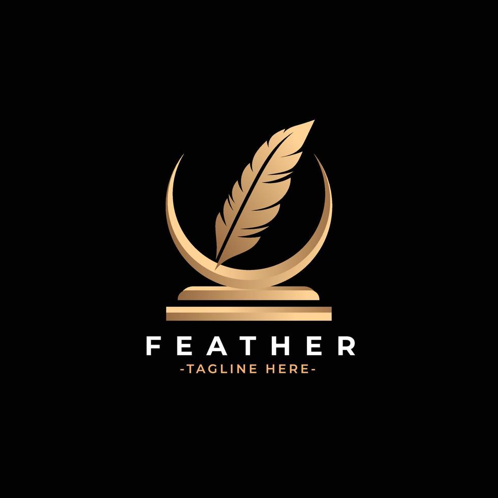 Gold feather elegant logo icon template vector