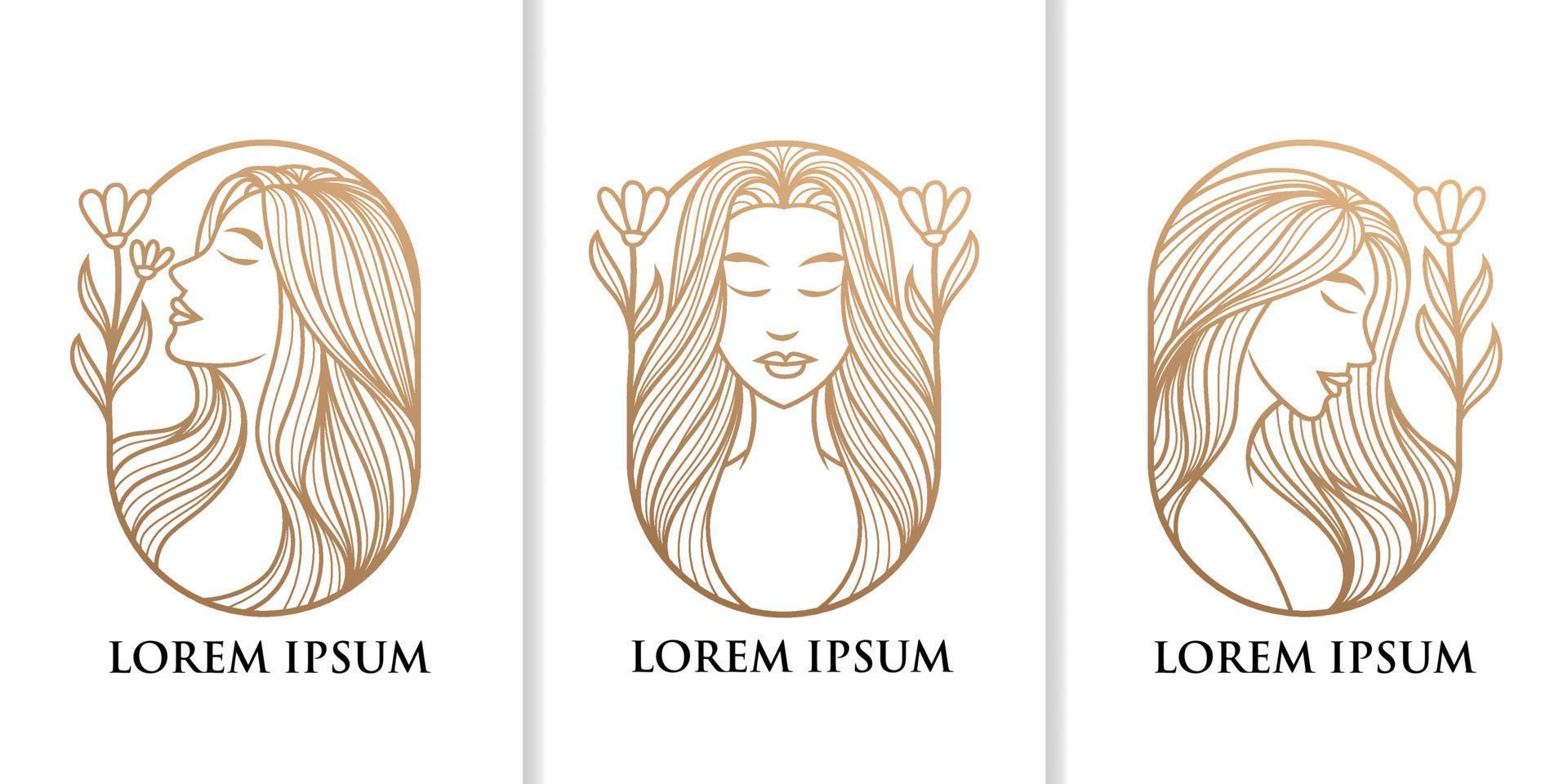 Set line art woman beauty logo icon template vector