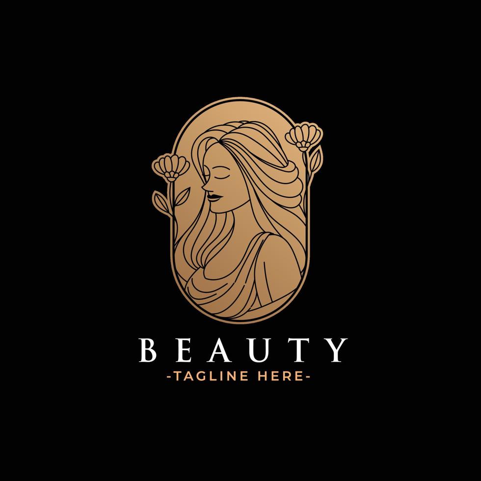beauty woman gold logo template vector