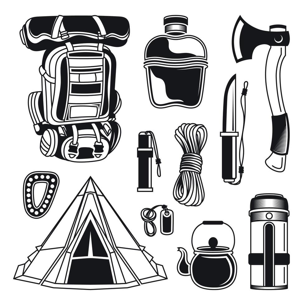 Set of outdoor adventure camping vector elements