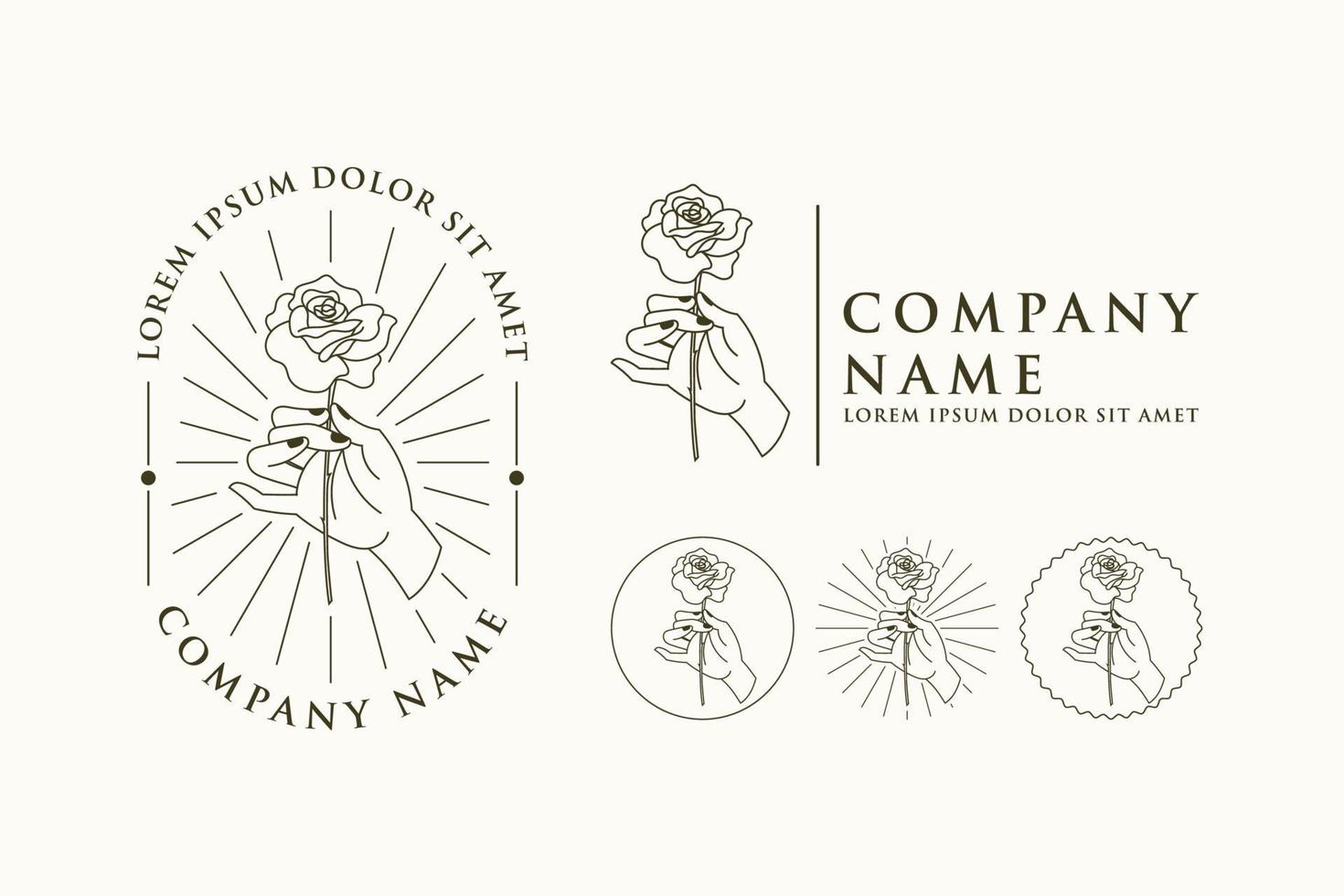 Line art hand with rose flowers logo icon template element vector
