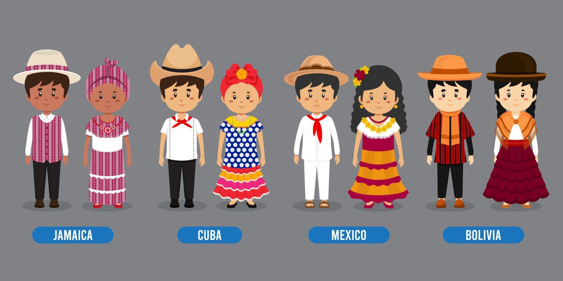 personaje en diferentes trajes nacionales. vector