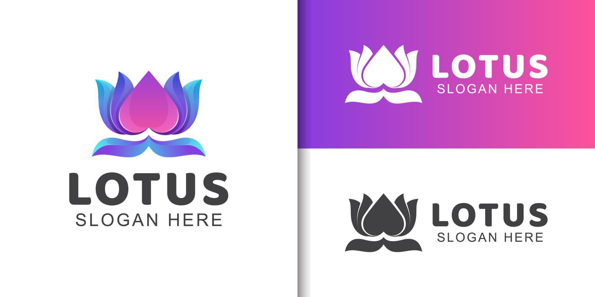 gradient logos of beauty flower lotus with love icon symbol for spa and beauty product vector