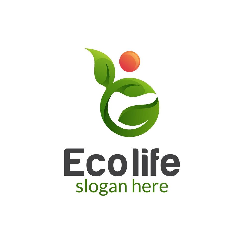 abstract people leaf with sun for nature healthy life, plant farm, agriculture logo design vector